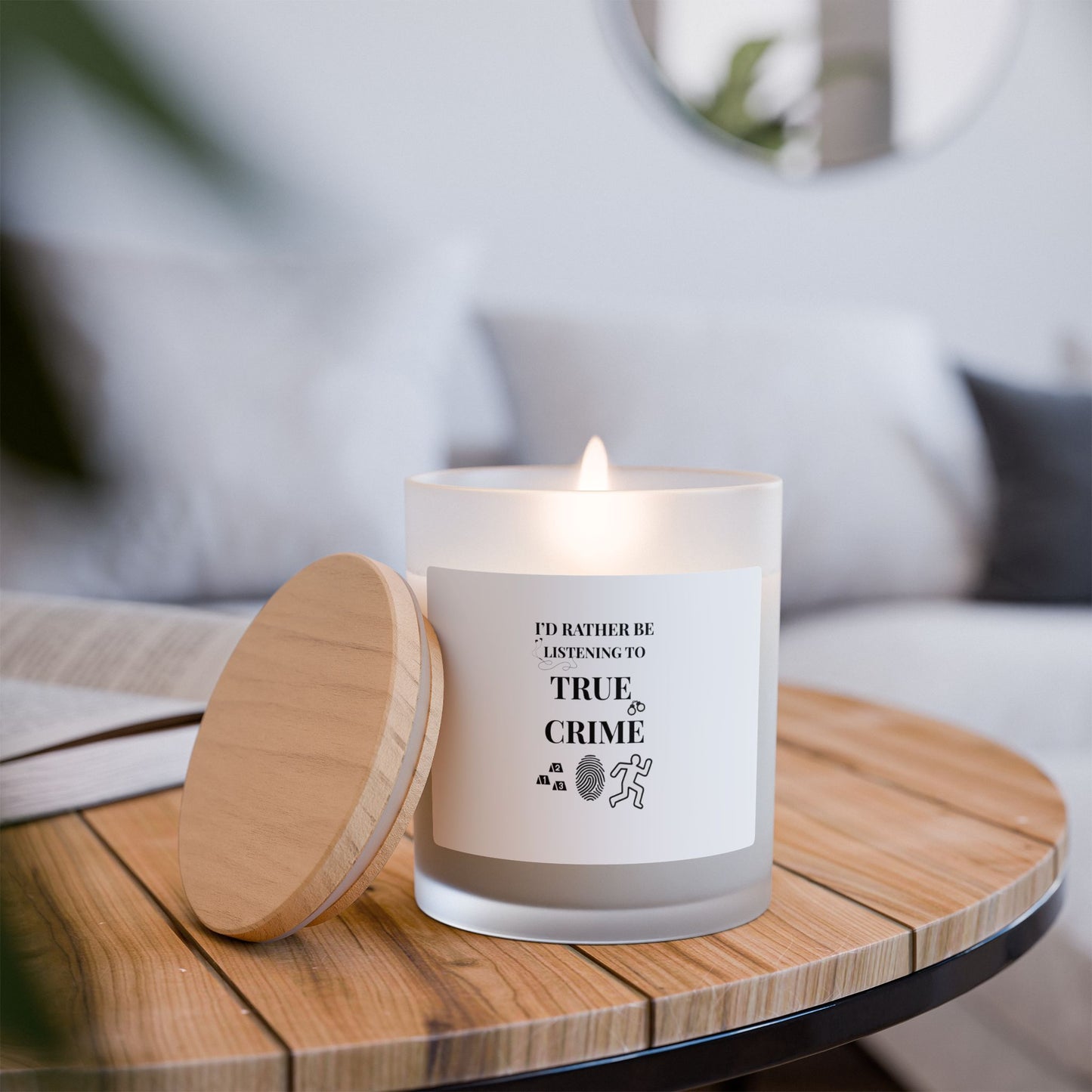 True Crime Frosted Glass Candle, 11oz - Scented Candle, Gift for True Crime Fans, Relaxing Home Decor, Unique Candle Gift, Soy Wax Candle